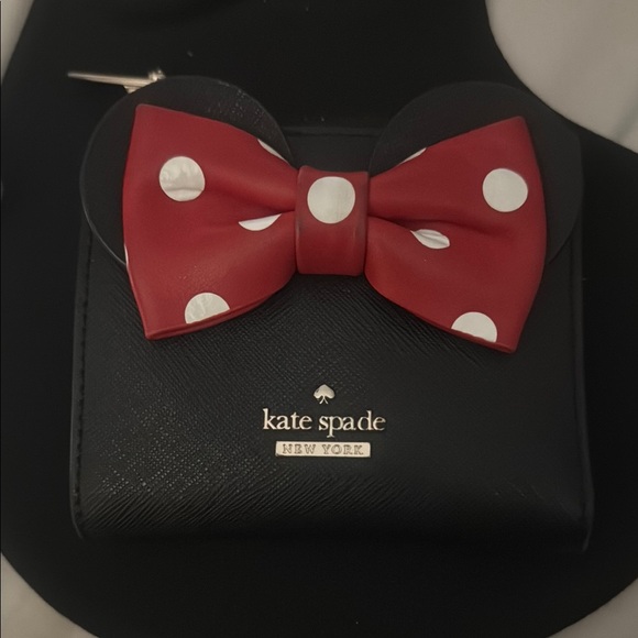 NWOT. Kate Spade Black Wallet with Red Polka Dot Bow - Picture 1 of 3